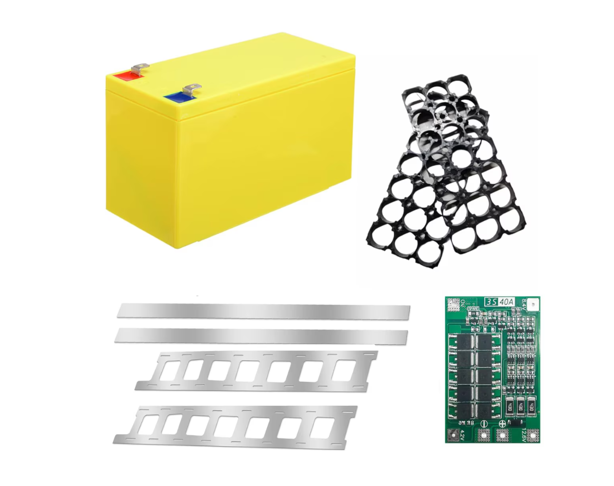 Carcasă acumulator Li-ion 3S7P – set complet cu BMS 40A, bandă nichel și 2× holder