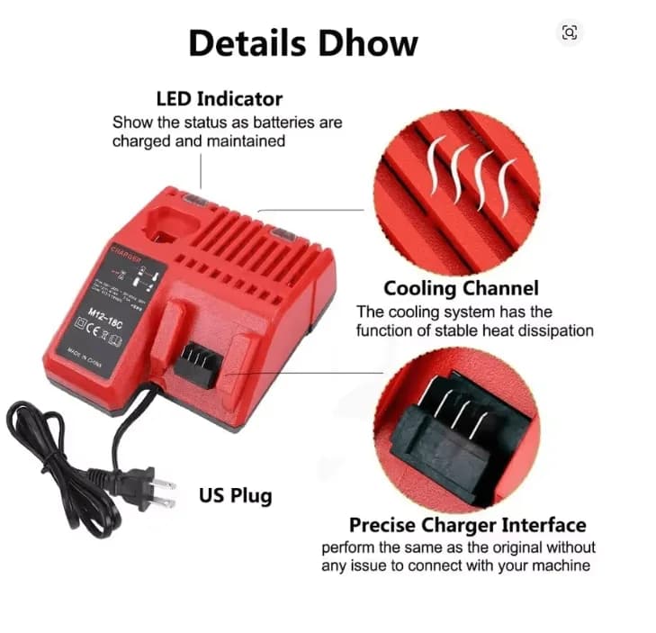 Încărcător acumulatori tip Milwaukee  Li-Ion 18V, încărcare rapidă 3