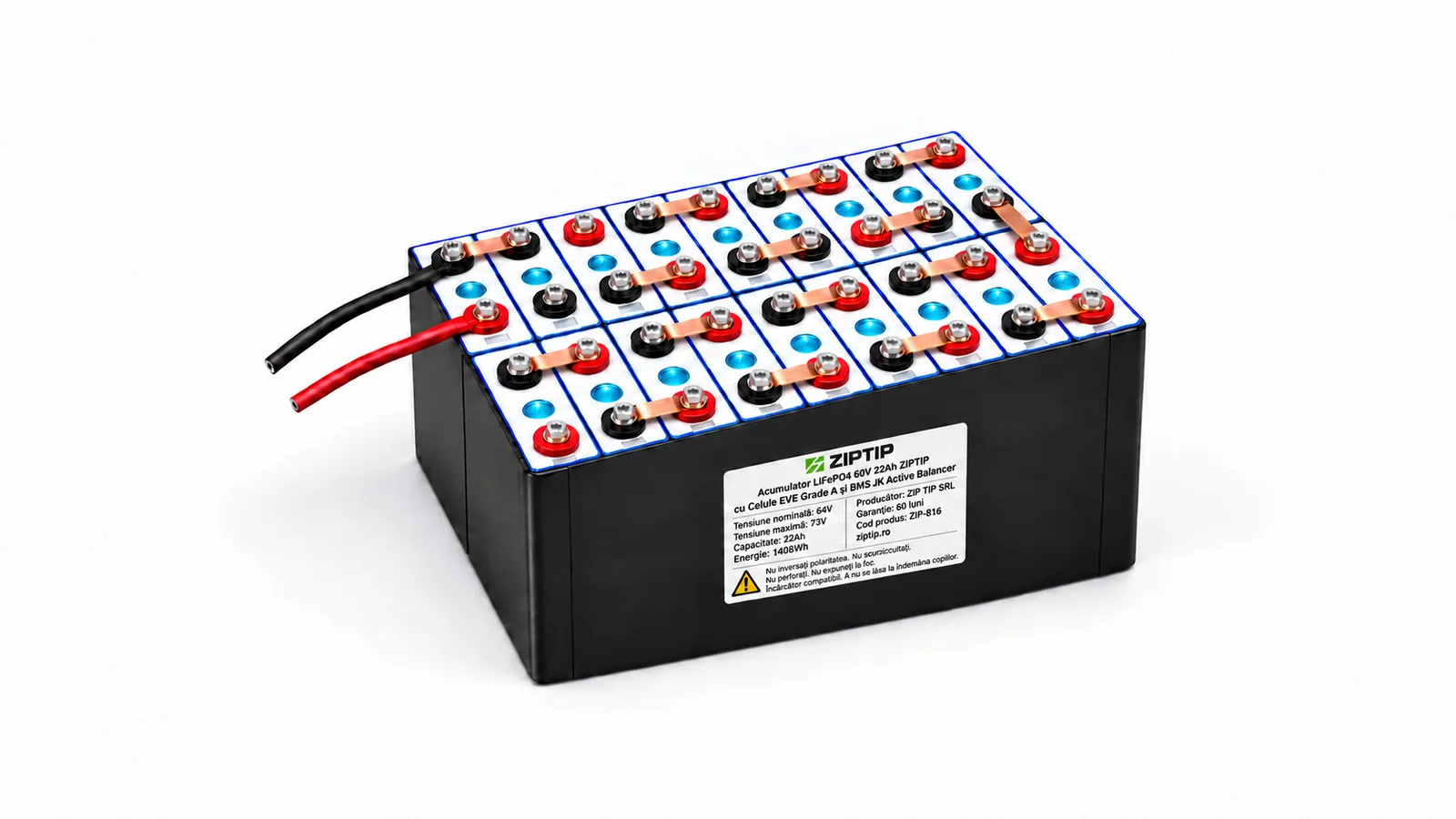 Acumulator LiFePO4 60V 22Ah ZIPTIP cu Celule EVE Grade A și BMS JK Active Balancer